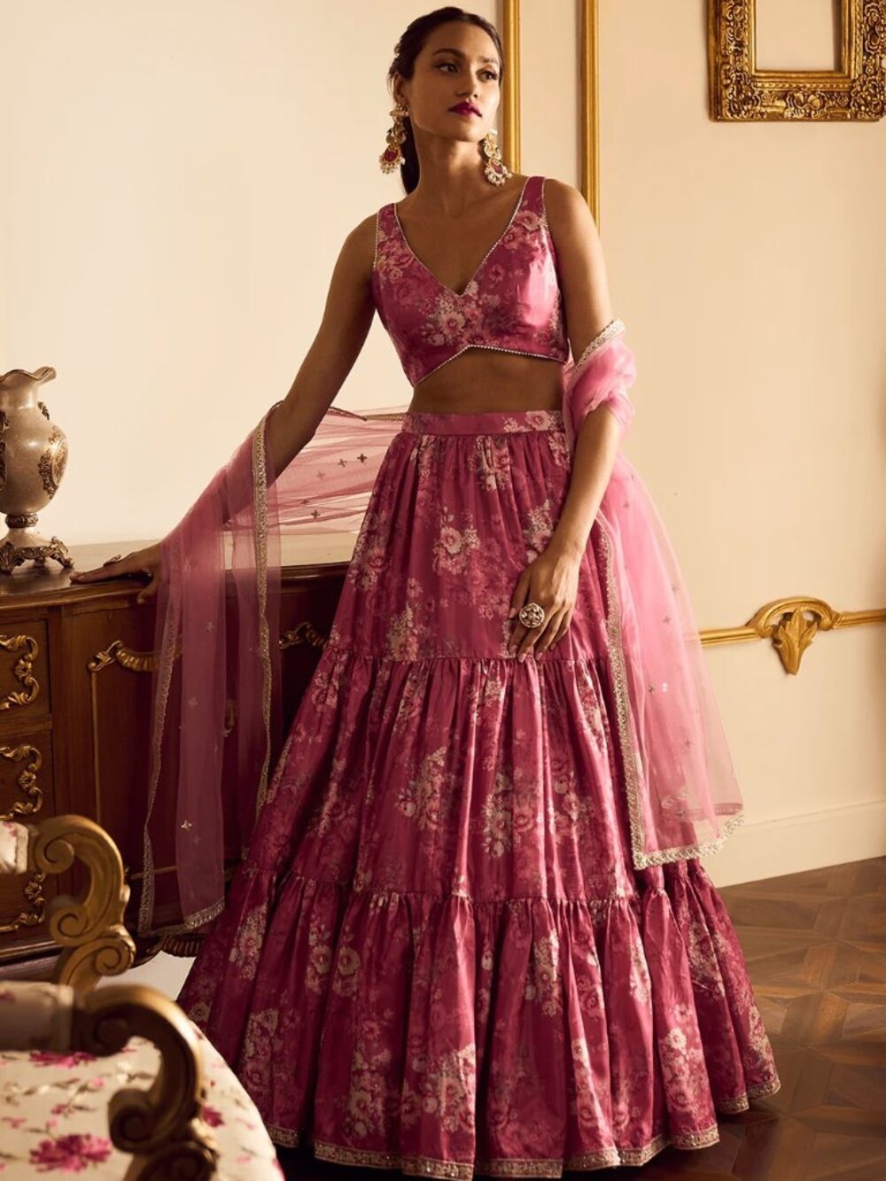 Lashkaraa Dusty Pink Floral Lehenga